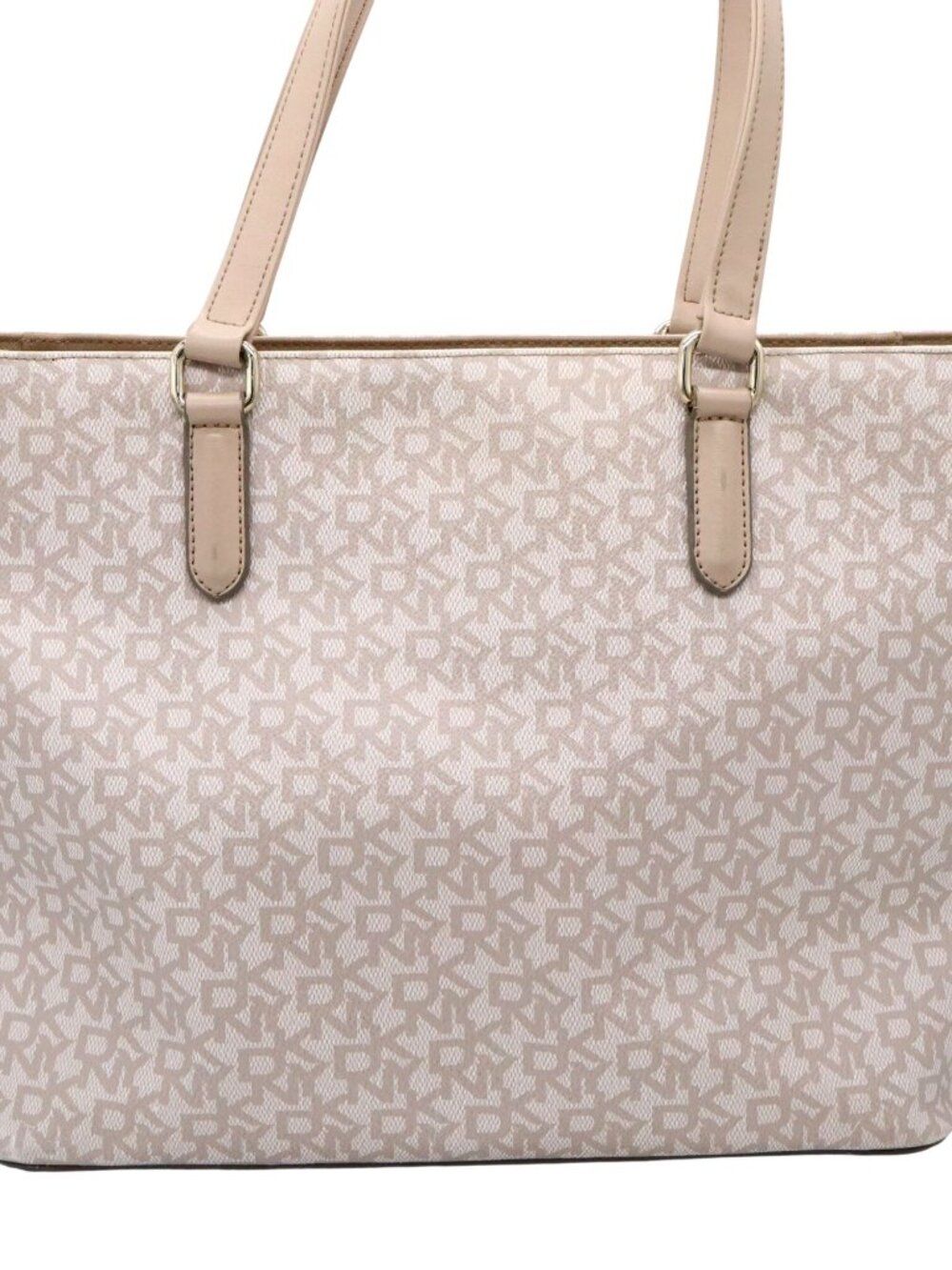 DKNY Tan / Cream Monogram Logo Satchel Tote Gold Hardware Shoulder Bag - Picture 6 of 16